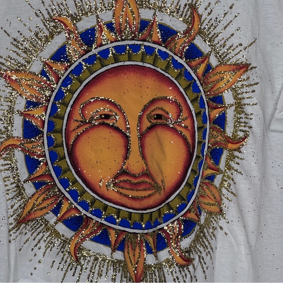 Vintage Smiling Sun Astrology Glitter Good Time Short Sleeve T-shirt Sz Large - Picture 2 of 5